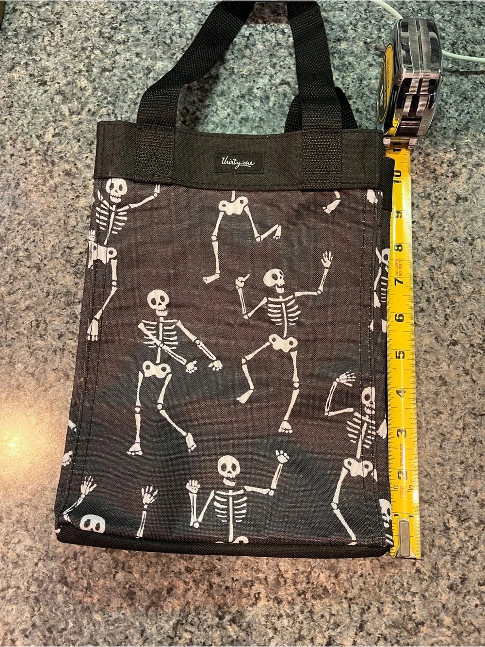 thirty-one Black Tote Bag with White Skeleton Print